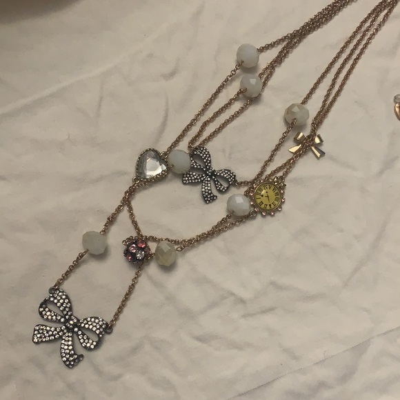BETSEY JOHNSON THREE CHAIN Layered Necklace WITH CHARMS Clock watch - Picture 9 of 15